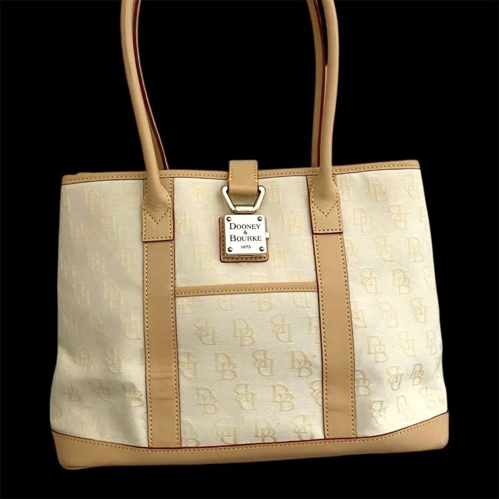 Dooney and Bourke Cream Fabric Logo Large Tote Satchel